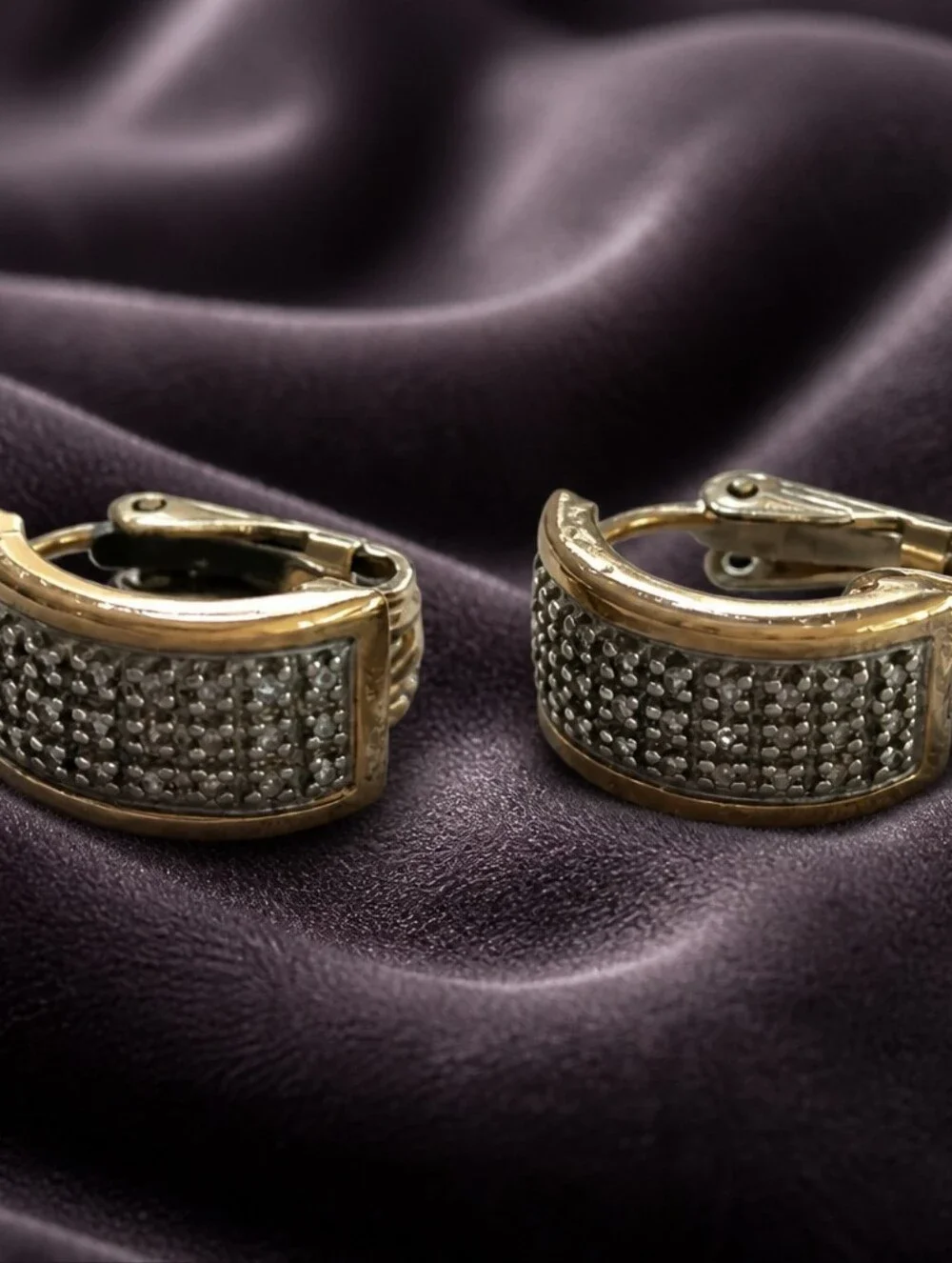 Vintage Sterling Silver Gold-Tone Clip-On Earrings with Rhinestones